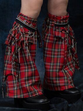 NEW ACDC RAG -Dark Abyss Cross Chain Red Tartan Leg Warmer